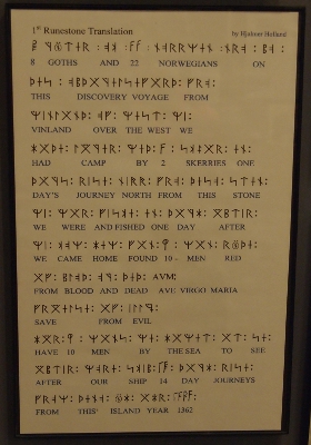 [Paper with English below each row of runic. 